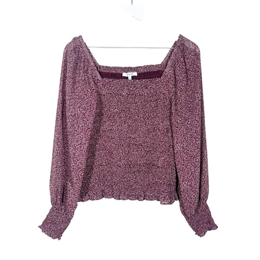 Madewell Womens Lucie Bubble-Sleeve Smocked Top in Cottage Garden Size Medium